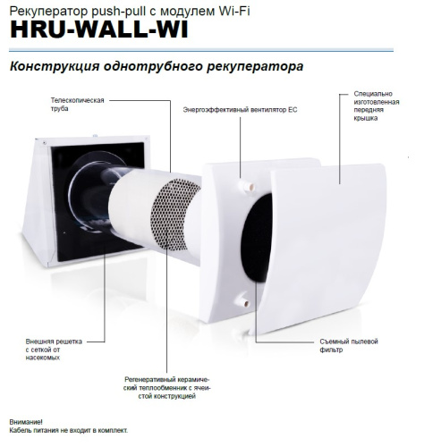 Проветриватель с рекуперацией WIFI Alnor.  Настенный приточно-вытяжной рекуператор HRU-WALL-WIFI 